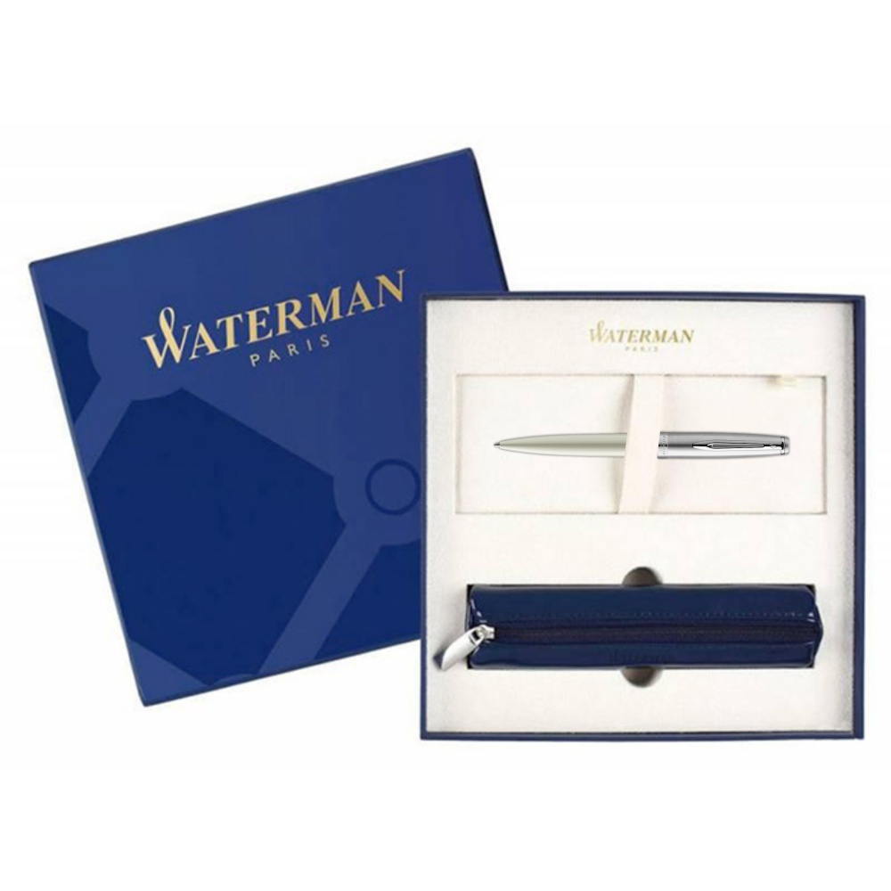 2100330cover2 Waterman Embleme Подарочный набор Шариковая ручка, цвет: IVORY CT, стержень: Mblue с чехлом на молнии