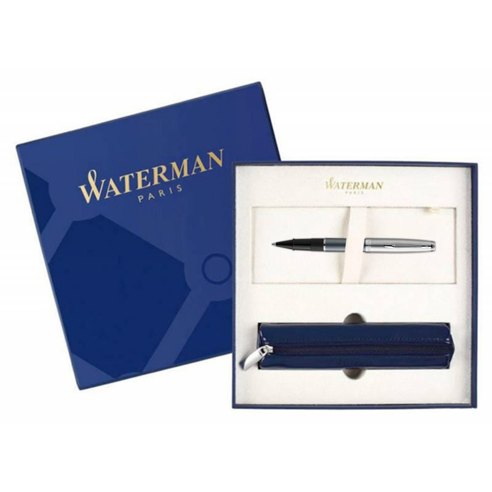 2103041cover2 Waterman Embleme Подарочный набор Ручка роллер   цвет GREY CT, цвет чернил: черный с чехлом на молнии
