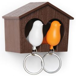 DF20161154 Qualy. Держатель+брелок для ключей двойной sparrow коричневый/белый/оранжевый
