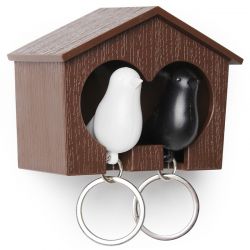 DF20161790 Qualy. Держатель+брелок для ключей двойной sparrow коричневый/белый/черный