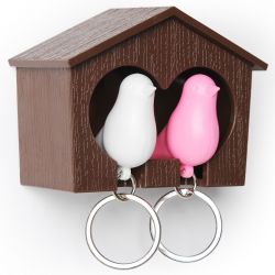 DF20161155 Qualy. Держатель+брелок для ключей двойной sparrow коричневый/белый/розовый