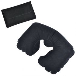 HG15092361 Подушка надувная дорожная в футляре; черный; 43,5х27,5 см; твил; шелкография