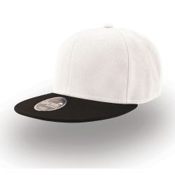 HG170151529 Atlantis. Бейсболка "SNAP BACK" 6 клиньев, плоский козырек, пластиковая застежка пвх, белый с черным, 100% акрил, 400 г/м2