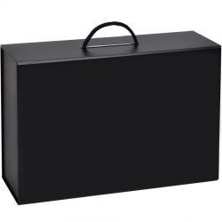 HG1509638 Коробка  складная подарочная  с ручкой,  черный, 37x25 x10cm,  кашированный картон, тисн