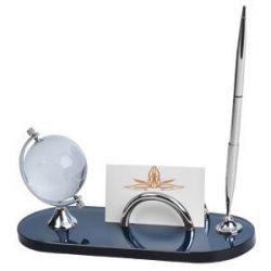 HG15092481 Набор настольный: подставка для визиток, авторучка "ГЛОБУС"; 21,5х8,5х10,3 см; металл, стекло; лазер