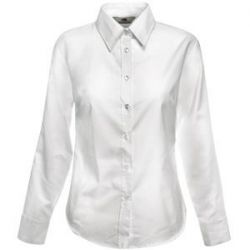 HG15091534 Fruit of the Loom. Рубашка "Lady-Fit Long Sleeve Oxford Shirt", белый_S, 70% х/б, 30% п/э, 130 г/м2