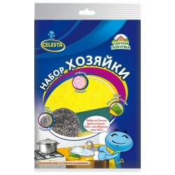 TD200418104 CELESTA Тряпки и салфетки хозяйственные. CELESTA набор хозяйки (губка порол., губка мет., салфетка виск.)