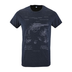 PS2102091109 CoolColor. Футболка приталенная Old Patents. Revolver Gun, синий меланж