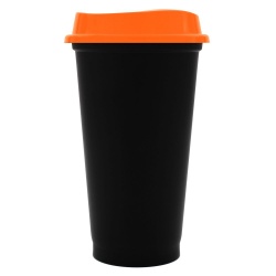 PS220413709 сделано в России. Стакан с крышкой Color Cap Black, черный с оранжевым