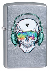 GR220119153 Zippo Классическая. Зажигалка ZIPPO Skull Headphone с покрытием Street Chrome™, латунь/сталь, серебристая, 38x13x57 мм
