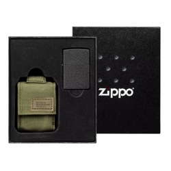 GR220119048 Zippo Классическая. Набор ZIPPO: чёрная зажигалка Black Crackle® и зелёный нейлоновый чехол, в подарочной коробке