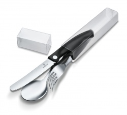 GR21091915 Victorinox SwissClassic. Набор из 3 столовых приборов VICTORINOX Swiss Classic: складной нож для овощей, вилка, ложка, чёрный