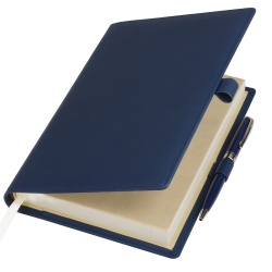 PB220330649 Portobello Clip. Ежедневник-портфолио Clip, синий, обложка soft touch, недатированный кремовый блок, подарочная коробка, в комплекте ручка Tesoro синяя