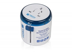 OA2003021629 Travel Blue. Адаптер Travel Blue Twist & Slide Travel Adaptor, голубой/белый