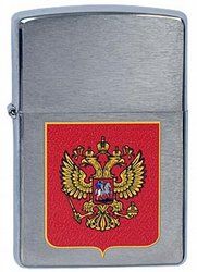 GR171113647 Zippo Зажигалки шиpокие. Зажигалка ZIPPO Герб России, с покрытием Brushed Chrome, латунь/сталь, серебристая, 38x13x57 мм