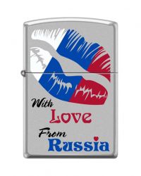 GR171113655 Zippo Зажигалки шиpокие. Зажигалка ZIPPO Из России с любовью, с покрытием Satin Chrome™, латунь/сталь, 38x13x57 мм