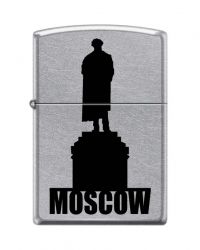 GR171113667 Zippo Зажигалки шиpокие. Зажигалка ZIPPO Памятник Пушкину, с покрытием Street Chrome™, латунь/сталь, серебристая, матовая, 36x12x56 мм