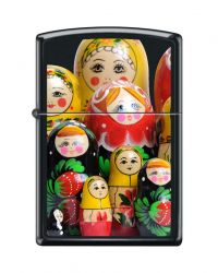 GR171113660 Zippo Зажигалки шиpокие. Зажигалка ZIPPO Матрёшки, с покрытием Black Matte, латунь/сталь, чёрная, матовая, 36x12x56 мм