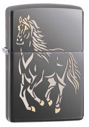 GR171113371 Zippo Зажигалки шиpокие. Зажигалка ZIPPO Classic с покрытием Black Ice ®, латунь/сталь, чёрная с изображением коня, глянцевая, 36x12x56 мм