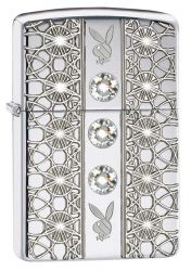 GR171113601 Zippo Зажигалки шиpокие. Зажигалка ZIPPO Playboy с покрытием Brushed Chrome, латунь/сталь, серебристая, матовая, 36x12x56 мм