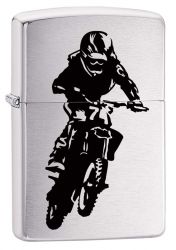 GR171113314 Zippo Зажигалки шиpокие. Зажигалка ZIPPO 200 Motorcross Rider с покрытием Brushed Chrome, латунь/сталь, серебристая, матовая, 36x12x56 мм