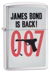 GR171113579 Zippo Зажигалки шиpокие. Зажигалка ZIPPO James Bond с покрытием Brushed Chrome, латунь/сталь, серебристая, матовая, 36x12x56 мм