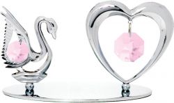 GS184061639 CRYSTOCRAFT Коллекция With Love. Миниатюра Crystocraft "Лебедь и сердце" серебристого цвета с розовыми кристаллами, сталь