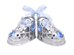 GS184061624 CRYSTOCRAFT Baby Born. Миниатюра Crystocraft "Baby туфельки" серебристого цвета с голубыми кристаллами, сталь