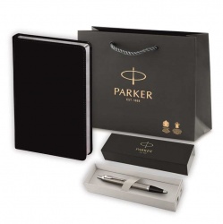 Подарочный набор: Шариковая ручка Parker IM Stainless Steel CT, стержень: M  blue и Ежедневник черный