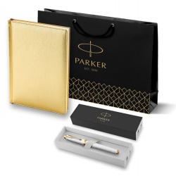 PRKRGG2143646 Parker IM. Подарочный набор: Ручка роллер Parker IM Premium T318 Pearl GT, цвет чернил черный и золотистый ежедневник с золотым срезом