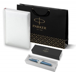 PRKRSV2143648 Parker IM. Подарочный набор: Ручка роллер Parker IM Premium T318 Blue Grey CT, цвет чернил черный и  ежедневник серебристого цвета