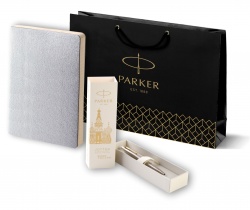 PRKRCT2126175 Parker Jotter. Подарочный набор: Шариковая ручка Parker Jotter Russia SE, цвет: St. Steel GT и Ежедневник недатированный серебристый