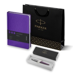 PRRF1953190 Parker Jotter. Подарочный набор: Шариковая ручка Parker Jotter Essential, Victoria Violet CT и Ежедневник недатир., серебр. срез, фиолетовый