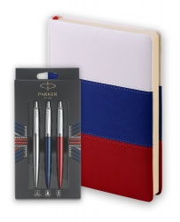 PRRF2032740 Parker Jotter. Подарочный набор Parker Jotter London Trio: гелевая ручка Red CT + шариковая ручка Blue CT + карандаш Stainless Steel CT и Ежедневник недатир.триколор