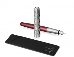 PR50F-RED1C_P Parker Sonnet. Перьевая ручка и чехол из кожи Parker Sonnet Premium Refresh RED CT, перо 18K, толщина F, цвет чернил black, в подарочной упаковке