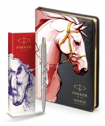 Подарочный набор: Шариковая ручка Parker Jotter Horse Special Edition в подарочной коробке и ежедневник недатированный черный с золотым срезом