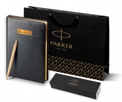 PR50B-SETGLD2G Parker Jotter XL. Подарочный набор Parker: Ежедневник черного цвета с золотистым срезом и шариковая ручка Parker Jotter XL YellowGold