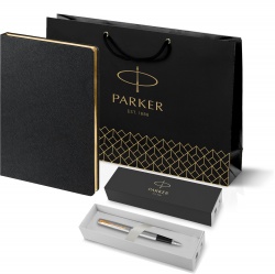 PRPRBLKG2030948 Parker Jotter. Подарочный набор: Ручка перьевая Parker Jotter Stainless Steel GT и Ежедневник недатированный черный с золотистым срезом