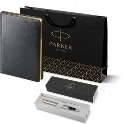 PRKRBLKG2030948 Parker Jotter. Подарочный набор: Ручка перьевая Parker Jotter Stainless Steel GT и Ежедневник черный недатированный