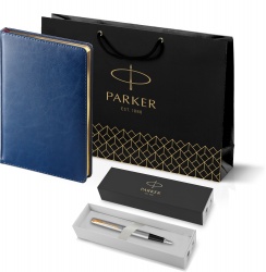 PRKRBLUG2030948 Parker Jotter. Подарочный набор: Ручка перьевая Parker Jotter Stainless Steel GT и Ежедневник синий недатированный