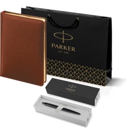 PRKRBRG2122753 Parker Jotter XL. Подарочный набор: Шариковая ручка Parker  Jotter XL SE20 Monochrome в подарочной упаковке, цвет: Black, стержень: Mblue и Ежедневник коричневый недати