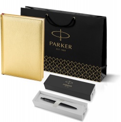 PRKRGG2122753 Parker Jotter XL. Подарочный набор: Шариковая ручка Parker  Jotter XL SE20 Monochrome в подарочной упаковке, цвет: Black, стержень: Mblue и Ежедневник золотистый недати