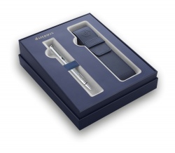 WT21B-GR1CT Waterman Perspective. Подарочный набор Шариковая ручка Waterman Perspective, цвет: Silver CT, стержень Mbue с чехлом