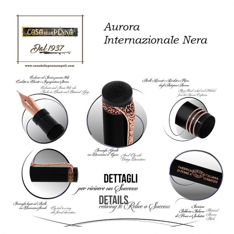 Перьевая ручка Aurora Internazionale Black, перо — F, в подарочной коробке