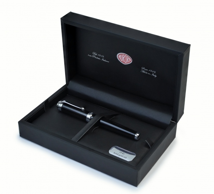 Перьевая ручка Aurora Talentum Resina Black CT, перо F, в подарочной коробке