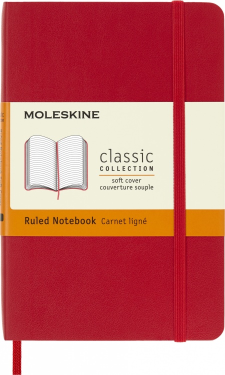 Блокнот Moleskine CLASSIC SOFT QP611F2 Pocket 90x140мм , линейка мягкая обложка красный,192 стр.