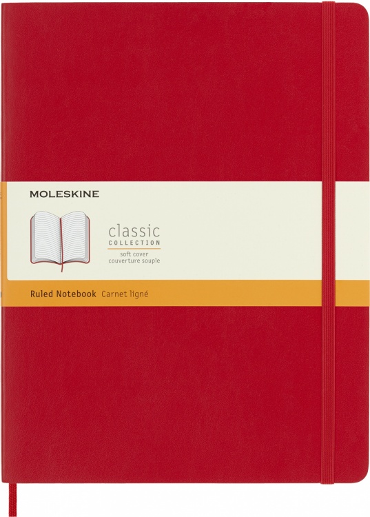Блокнот Moleskine CLASSIC SOFT QP621F2 XLarge 190х250мм, линейка мягкая обложка красный, 192стр.