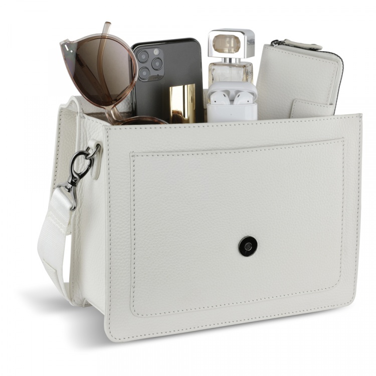 Сумка через плечо женская BUGATTI Elsa, белая, воловья кожа/полиэстер, 25х8,5х20 см