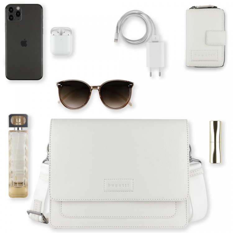 Сумка через плечо женская BUGATTI Elsa, белая, воловья кожа/полиэстер, 25х8,5х20 см