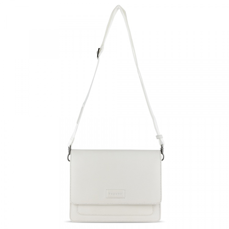 Сумка через плечо женская BUGATTI Elsa, белая, воловья кожа/полиэстер, 25х8,5х20 см